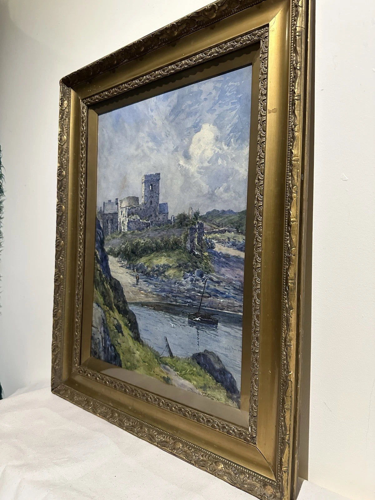 John A Henderson Tarbet - Inchcolm Abbey - Scottish Coastal Watercolour 47x33cm