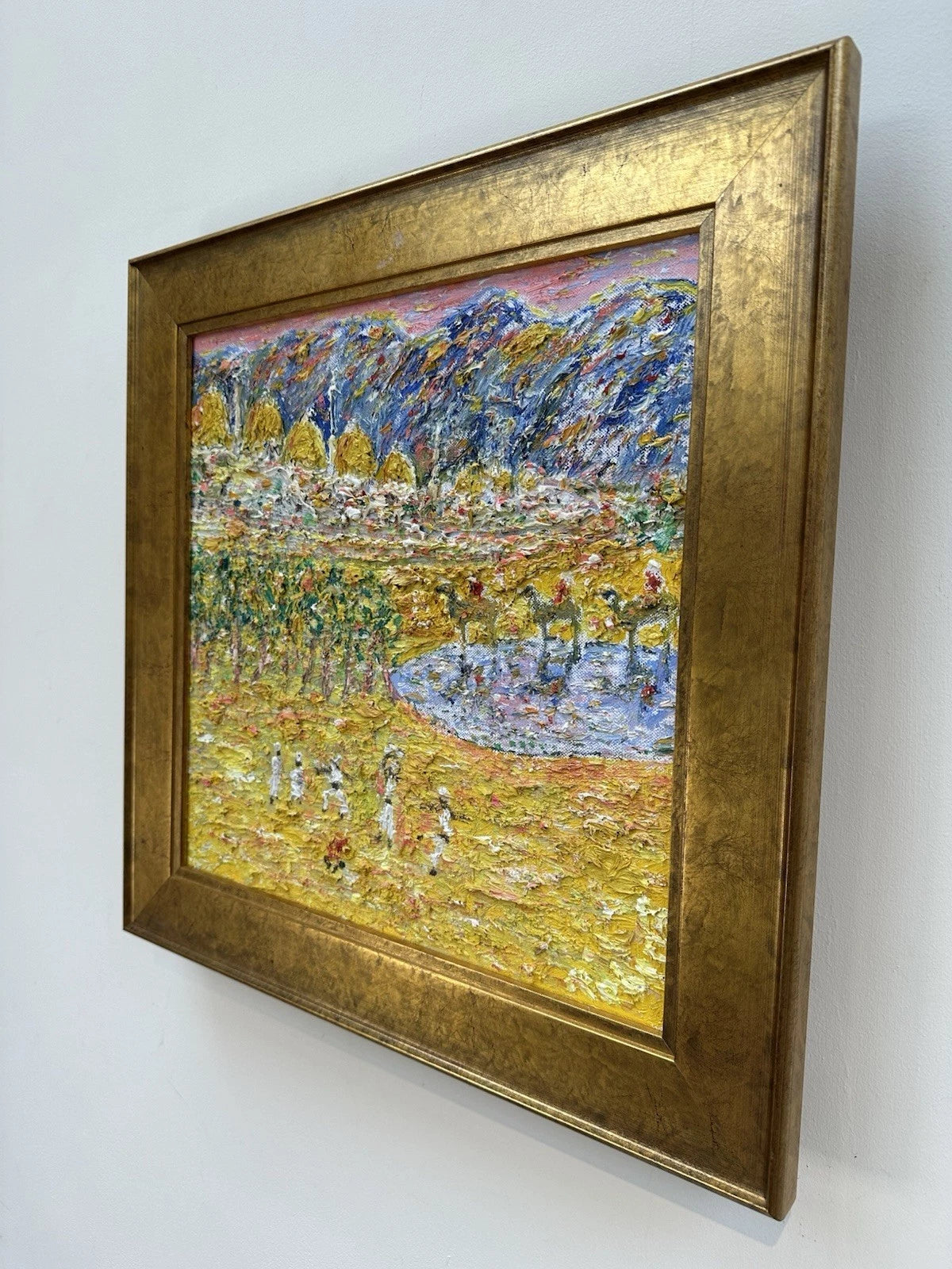 Gwynne Robins Original Acrylic Desert Oasis Scene with Camels & Figures