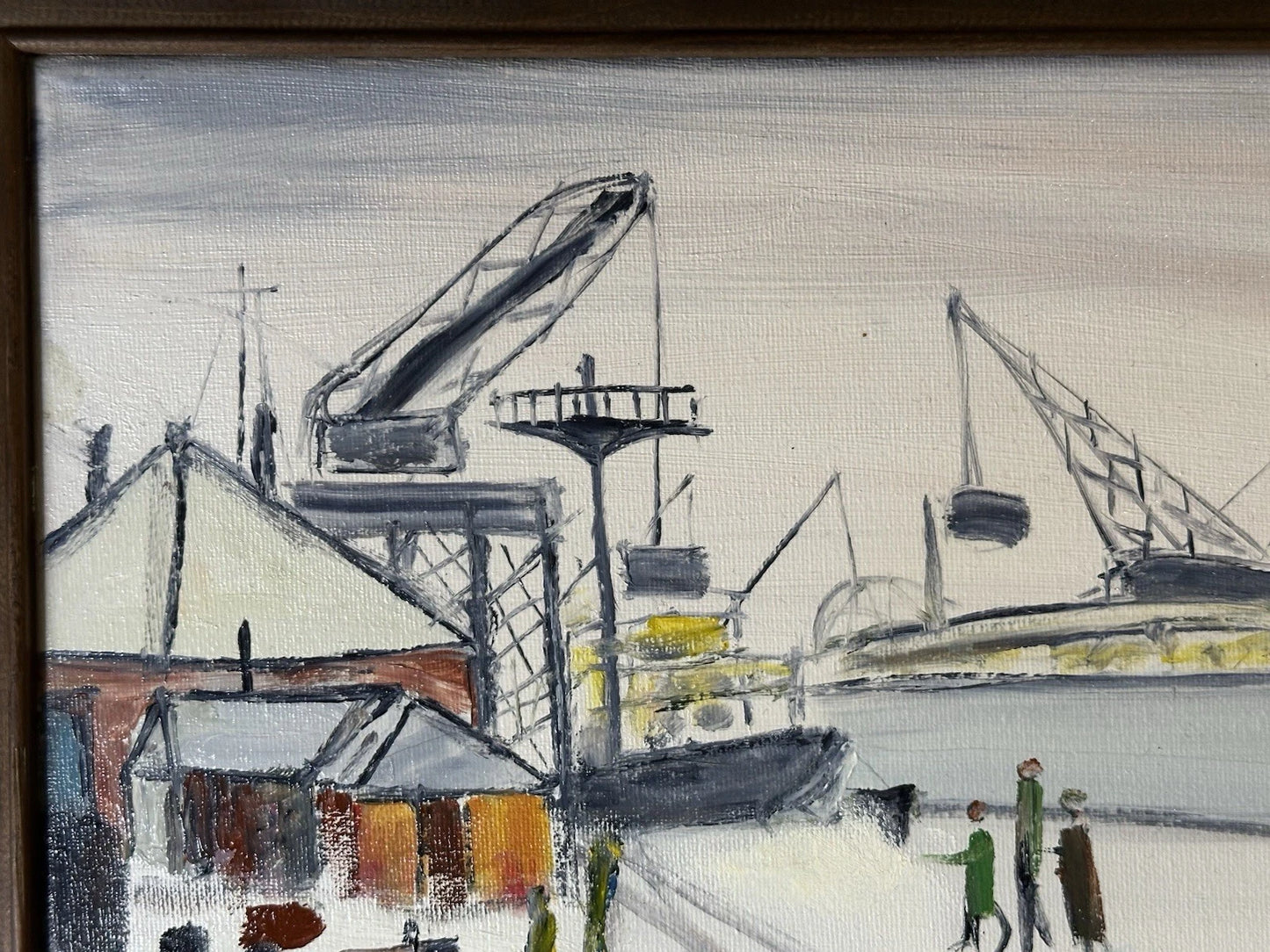 John Goodlad - The Docks Framed Oil on Canvas 40x30cm Manchester Art after Lowry