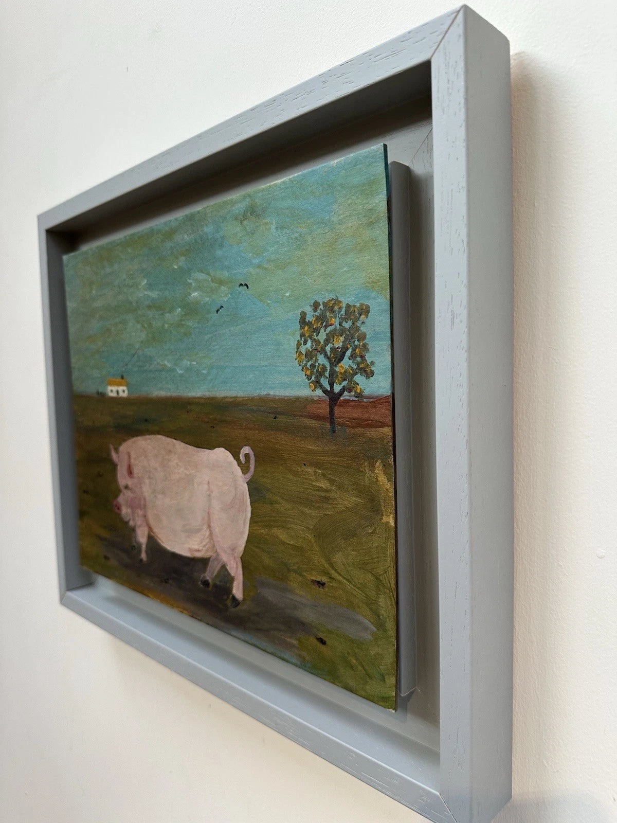 Steve Camps - Rare early original Naive Landscape - Pig Cottage Tree 33cmx26.5cm