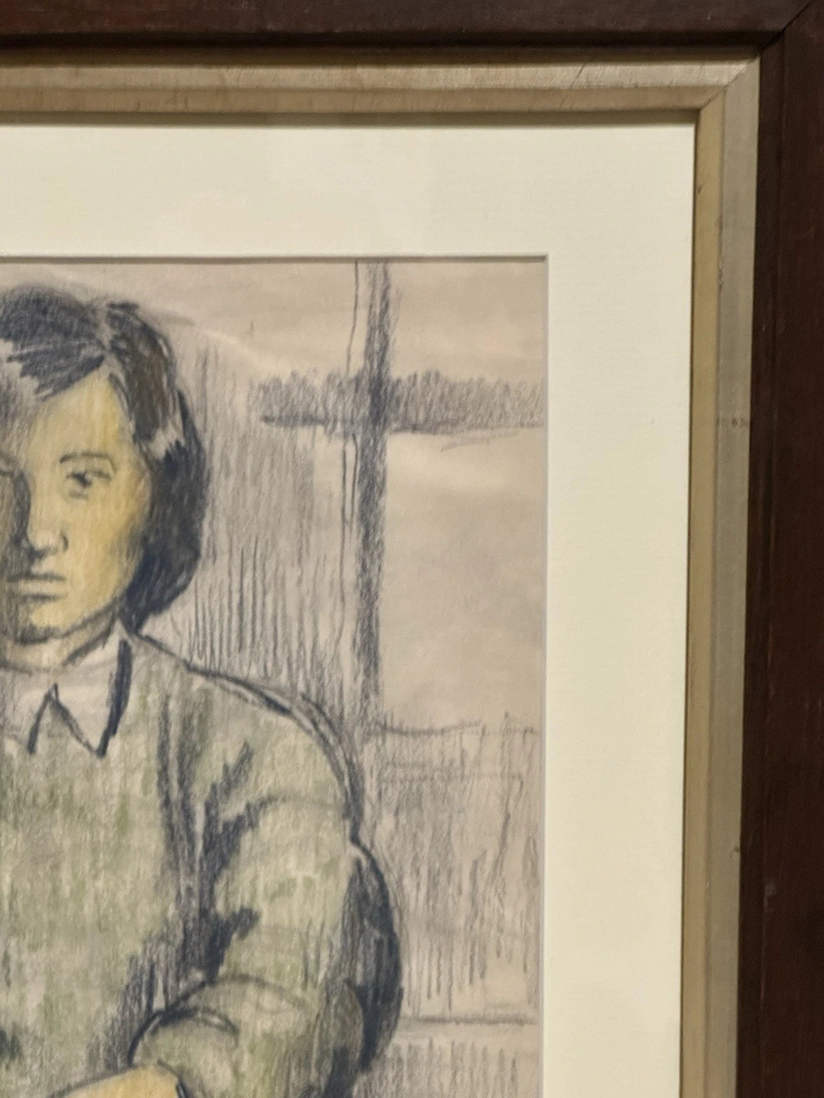 William Conor OBE RHA Portrait of Mary Connell - Crayon Drawing c1930s Framed
