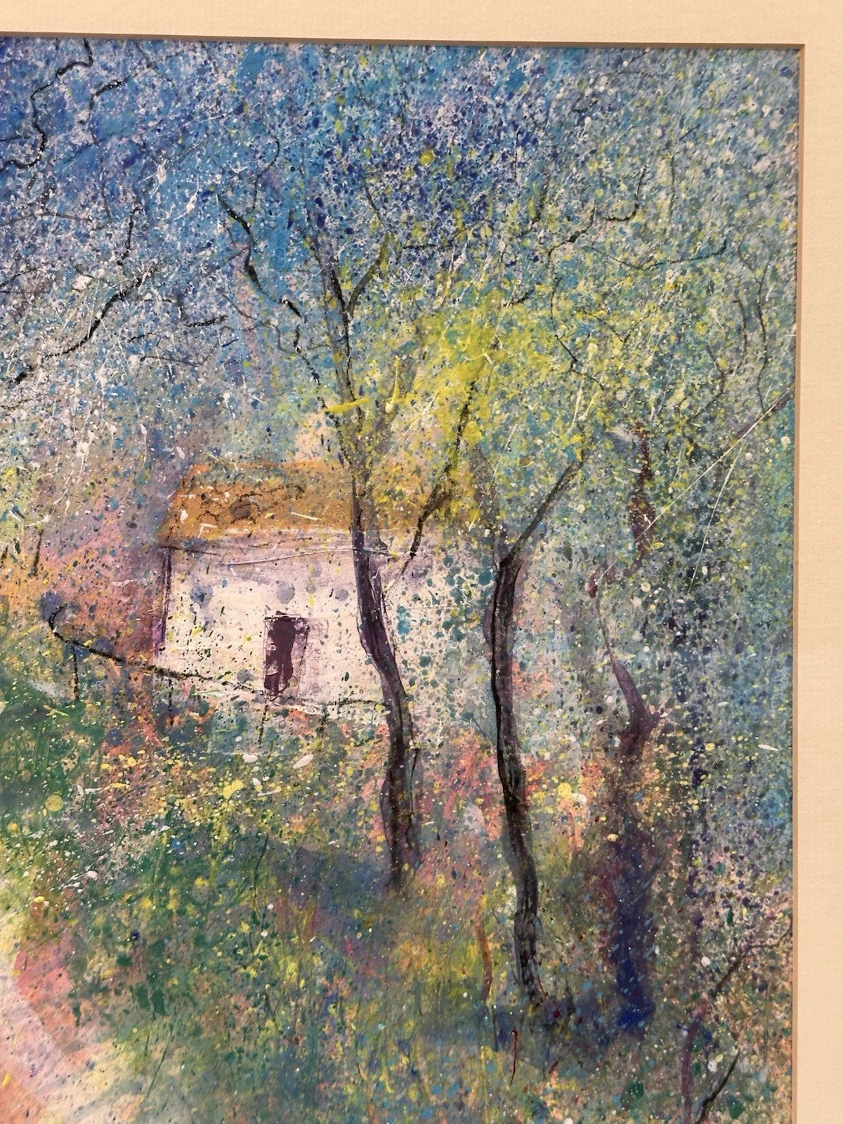 Anne Swankie - Charming Woodland Cottage Scene - Original Mixed Media 42x42cm