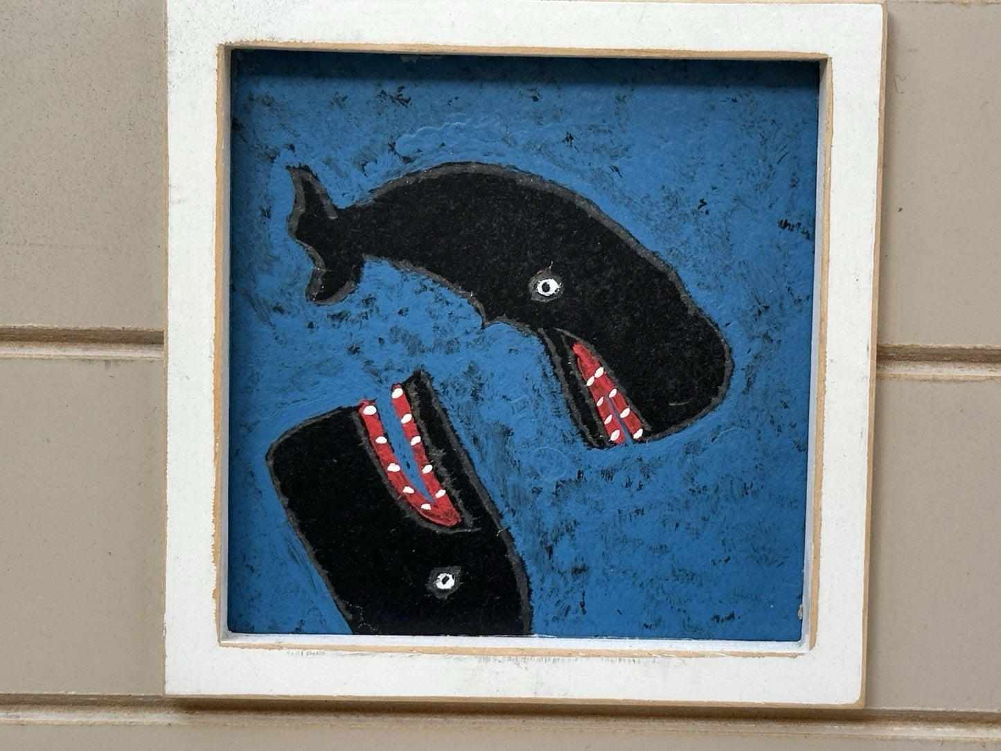 Steve Camps "Chase Me, Chase Me" Original Small Cornish Oil Painting Naive Whale