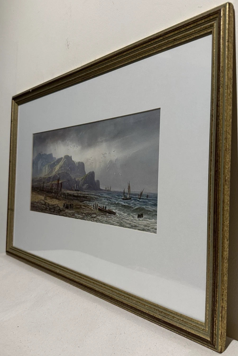 Lennard Lewis RA British Coastal Watercolour Heading Out at High Tide 17x36cm
