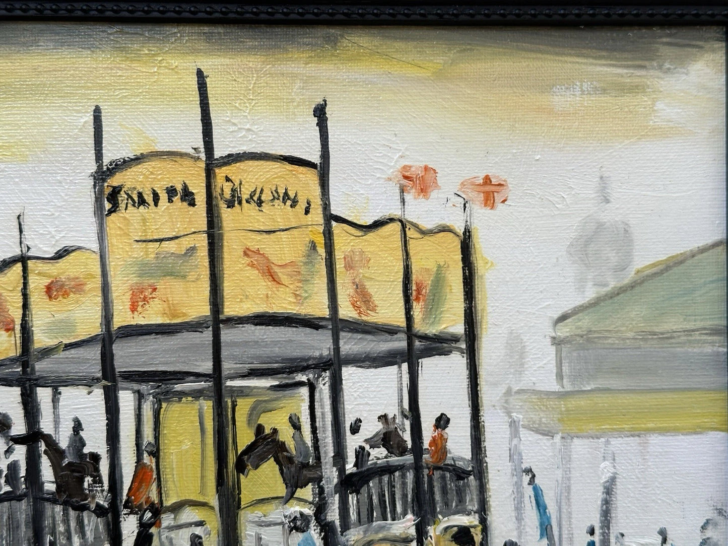 John Goodlad - Funfair at Dusk Oil Painting 10x12in Framed Signed Lowry Style