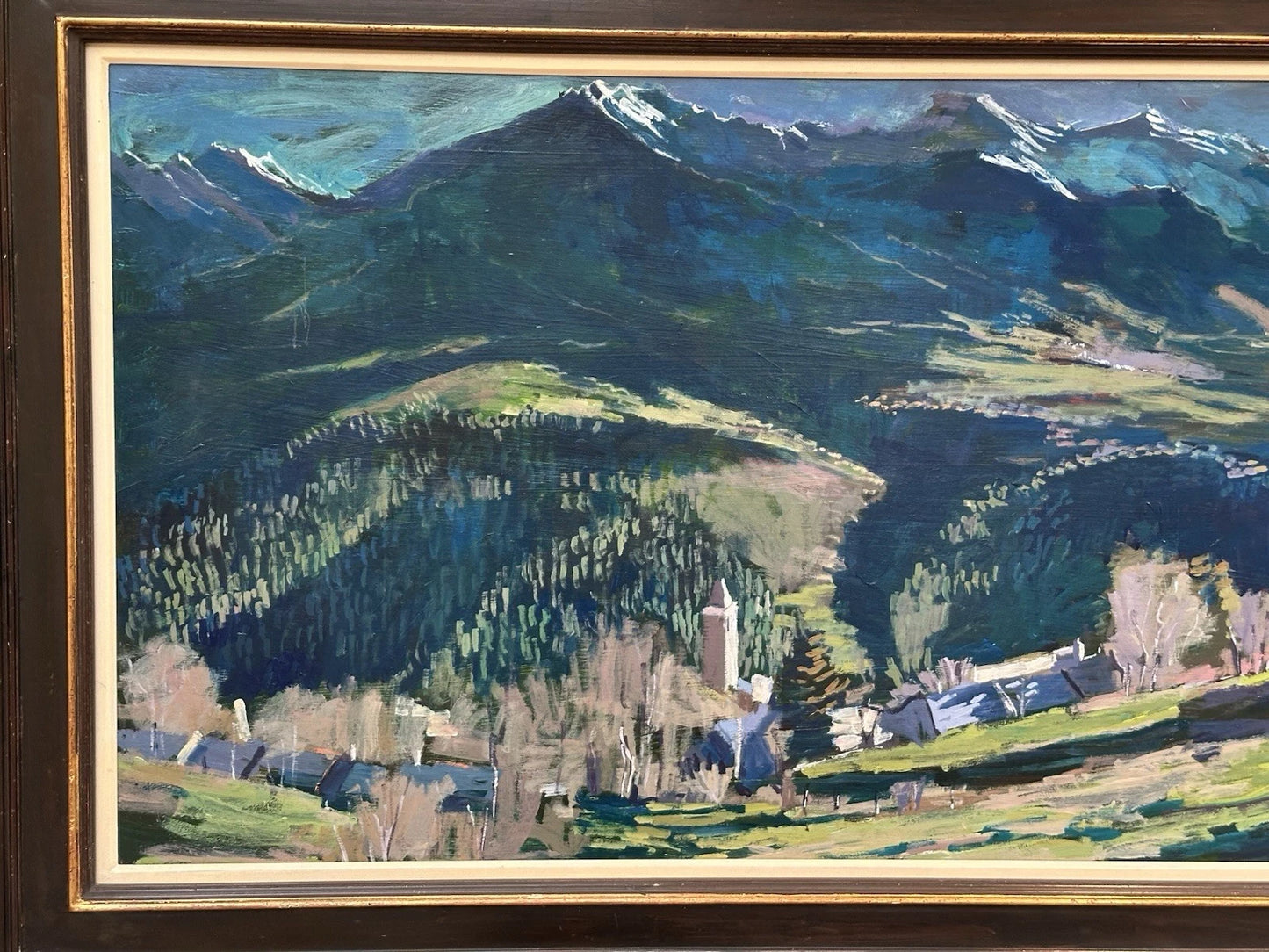 Patrick Gibbs - Mountain Village Landscape - Large Acrylic on board Signed 2001