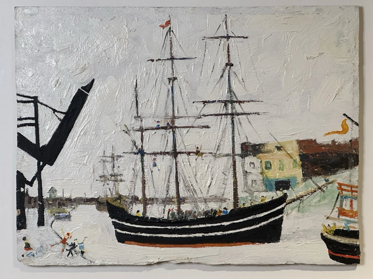 Simeon Stafford - Ship in Cornish Harbour, Oil on Board