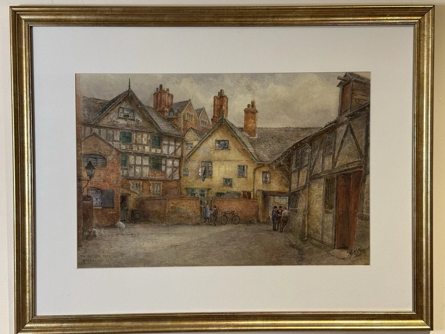 M. Crouse (H. M. Krause) 1924 Watercolour – New Ship Inn Yard, Shrewsbury, 52x34