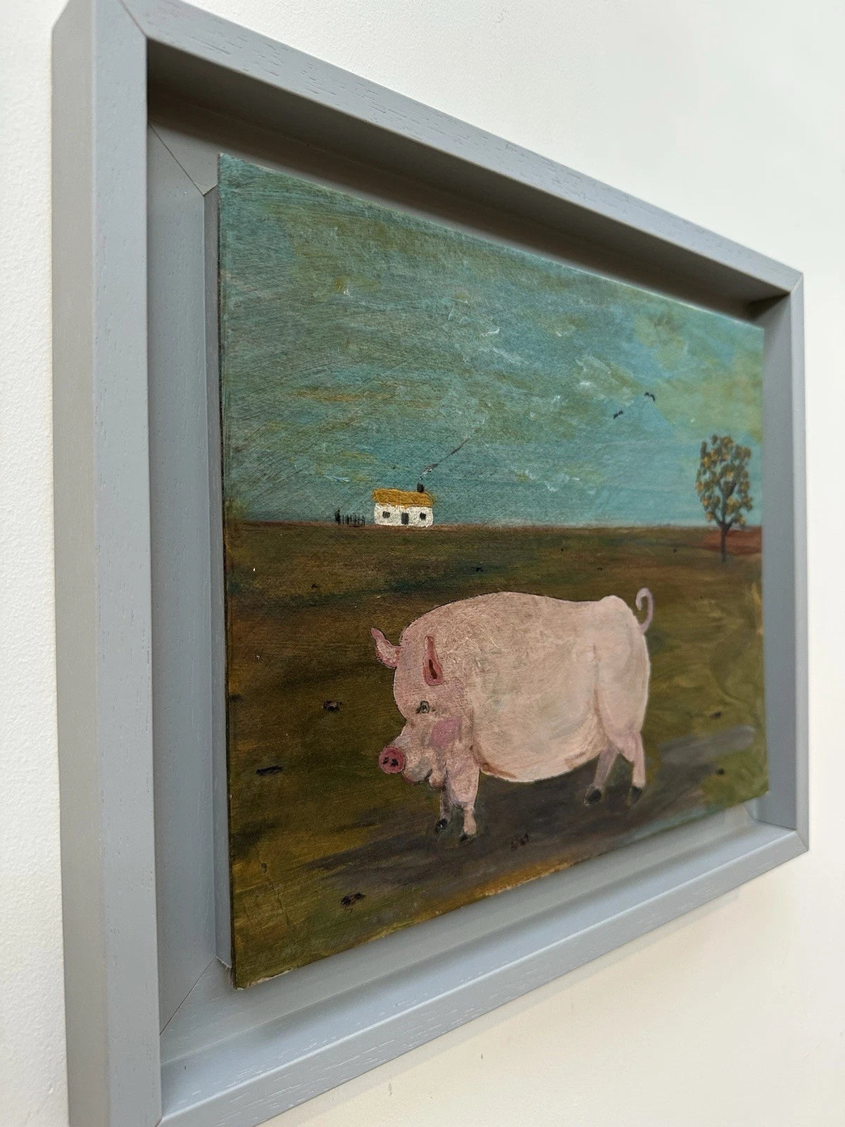 Steve Camps - Rare early original Naive Landscape - Pig Cottage Tree 33cmx26.5cm