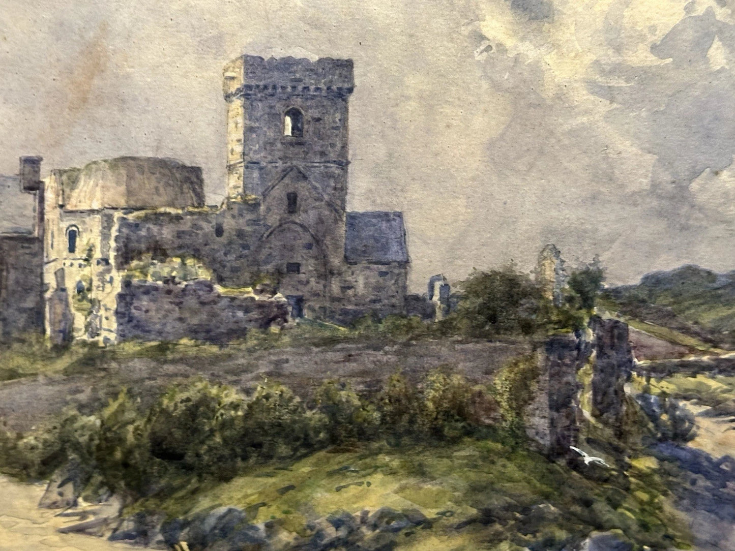 John A Henderson Tarbet - Inchcolm Abbey - Scottish Coastal Watercolour 47x33cm