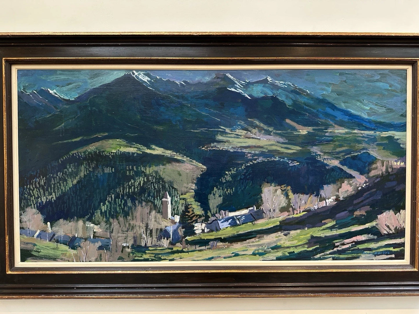 Patrick Gibbs - Mountain Village Landscape - Large Acrylic on board Signed 2001