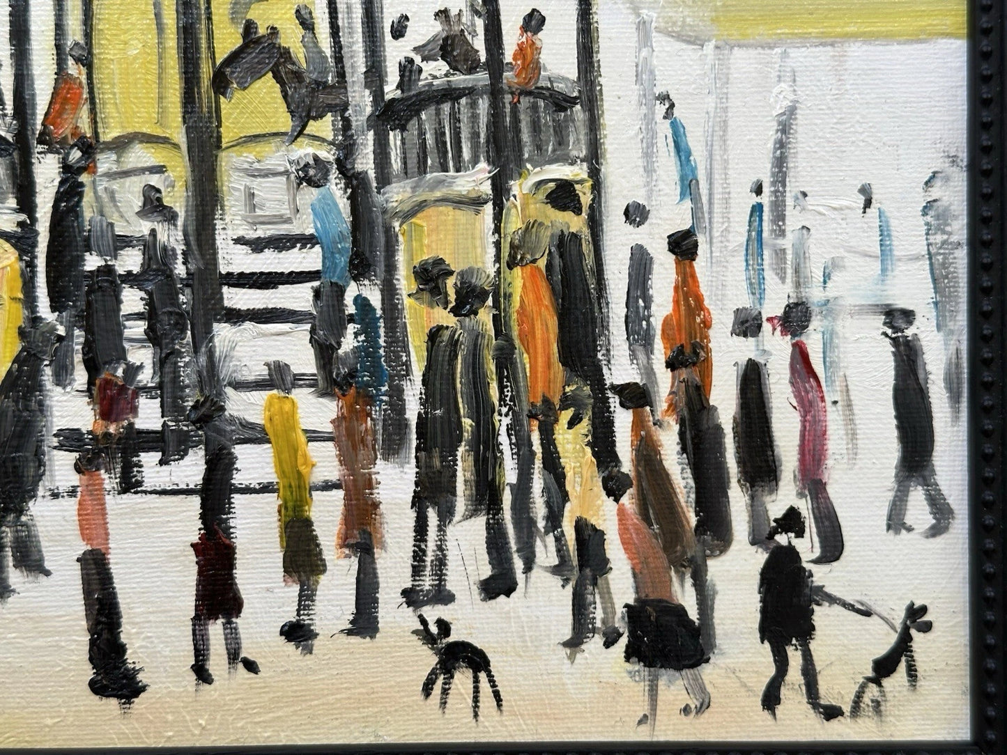 John Goodlad - Funfair at Dusk Oil Painting 10x12in Framed Signed Lowry Style