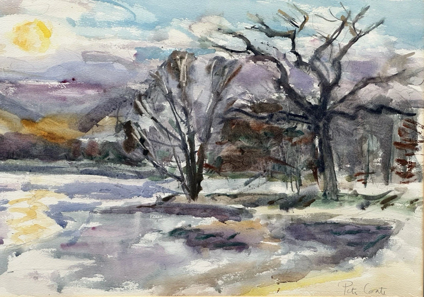Peter Coate RWA Landscape Watercolour, Winter Scene, Large Framed 85x56 cm
