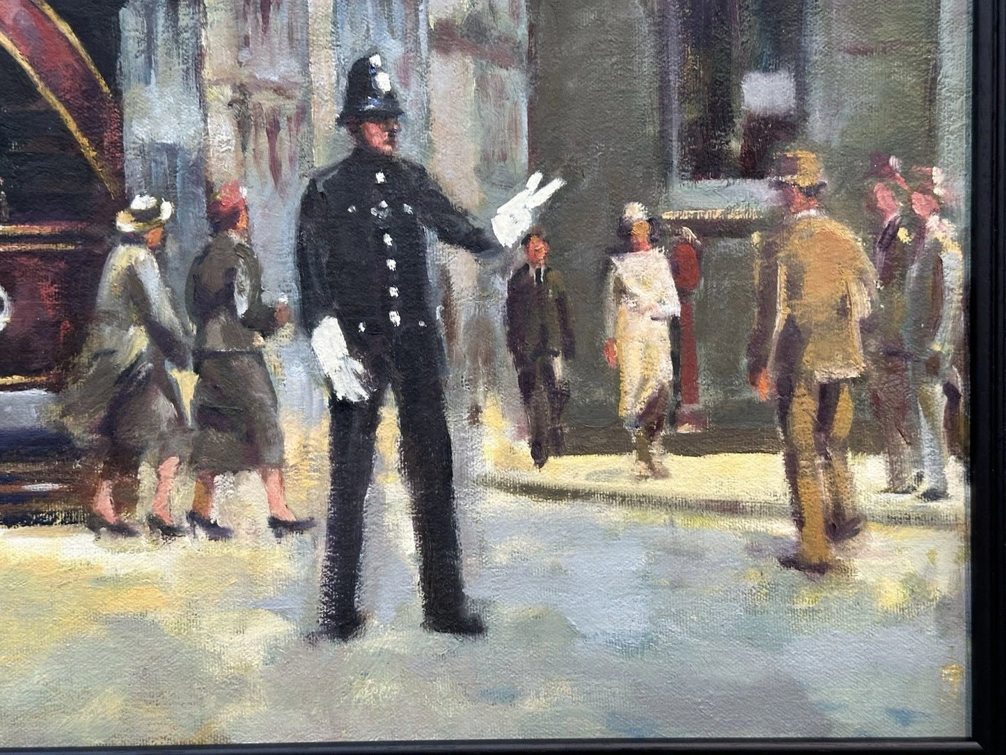 Keith Gardner RCA Large Oil Painting - Liverpool Tram & Policeman Framed 62x46cm