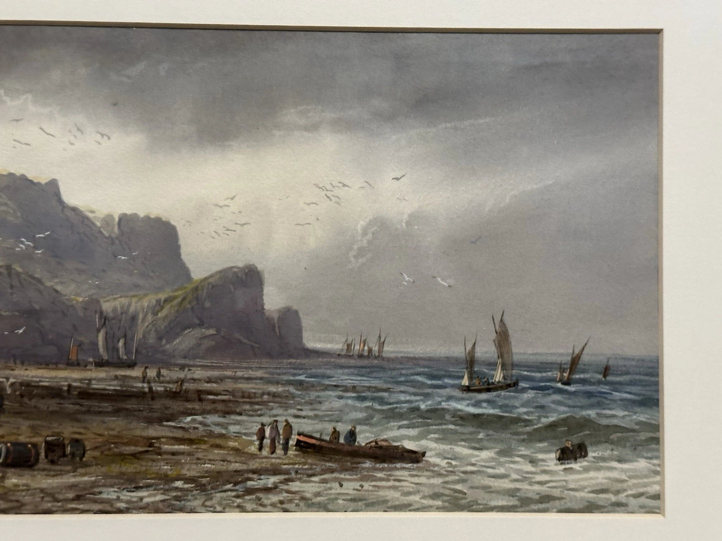 Lennard Lewis RA British Coastal Watercolour Heading Out at High Tide 17x36cm