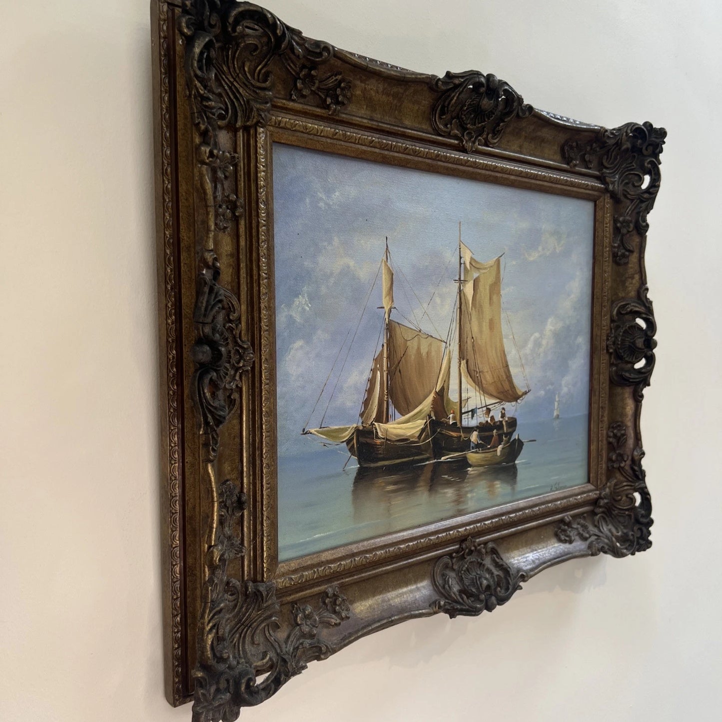 R Gilronan Original Oil Painting Sailing Boats Seascape 55x45cm Framed UK