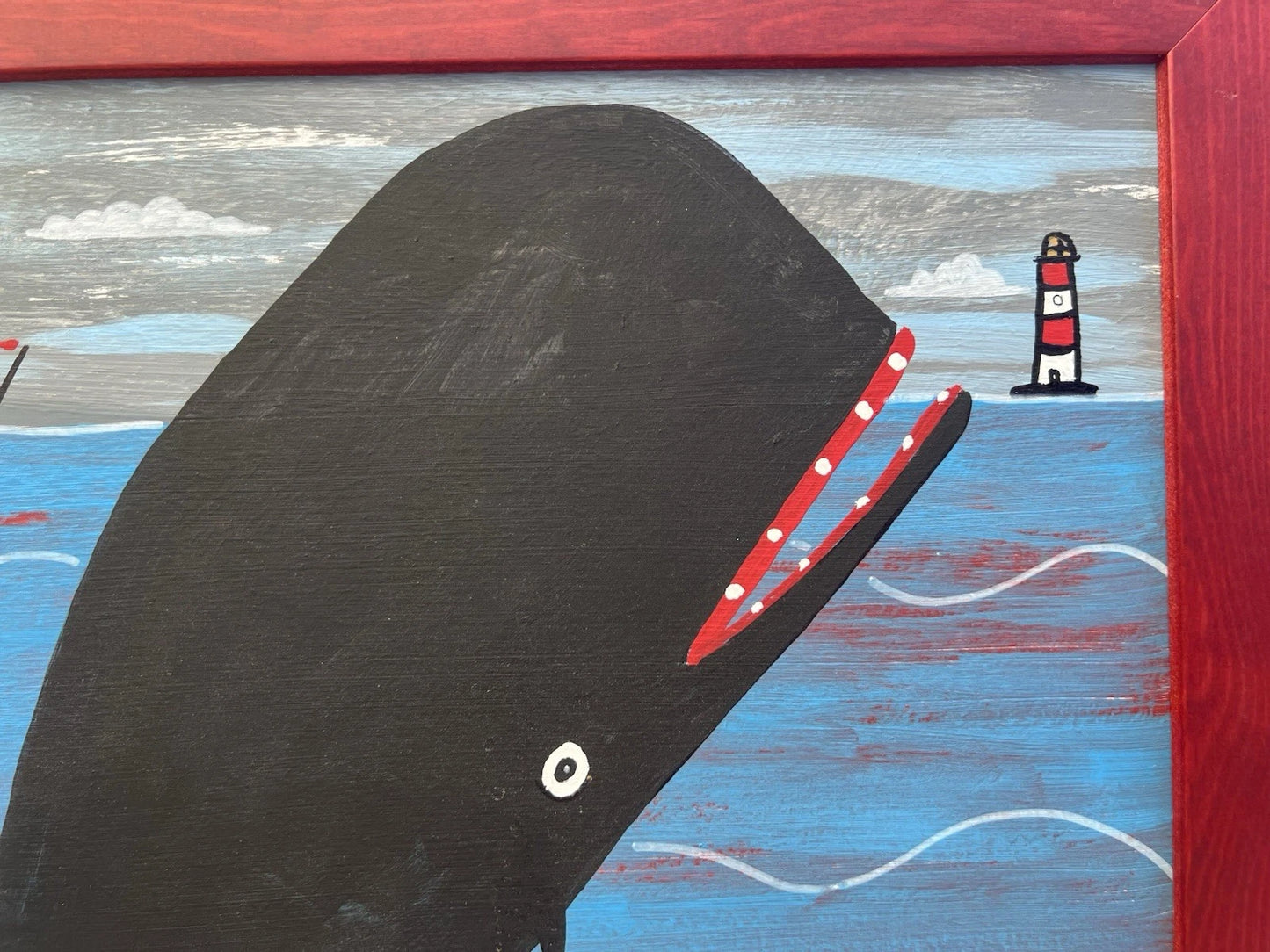 Steve Camps Original Oil Painting "Whale Boat Lighthouse" Naive Cornish Art