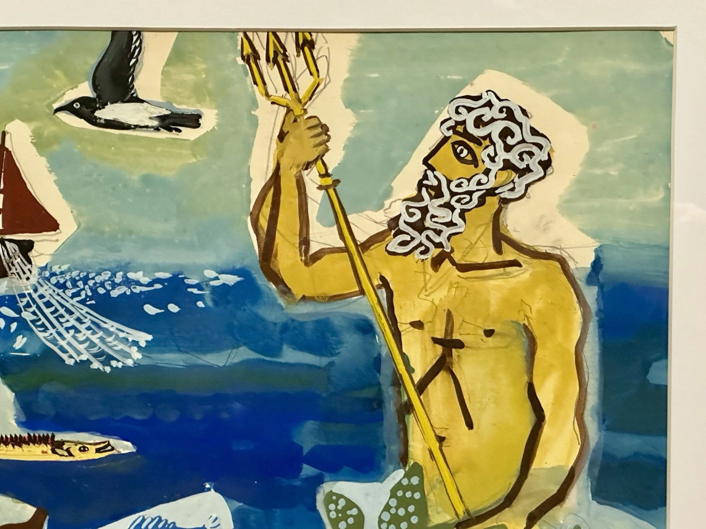 William Crosbie RSA ( Glasgow School ) Neptune & Mermaids - Mixed Media 50x31 cm