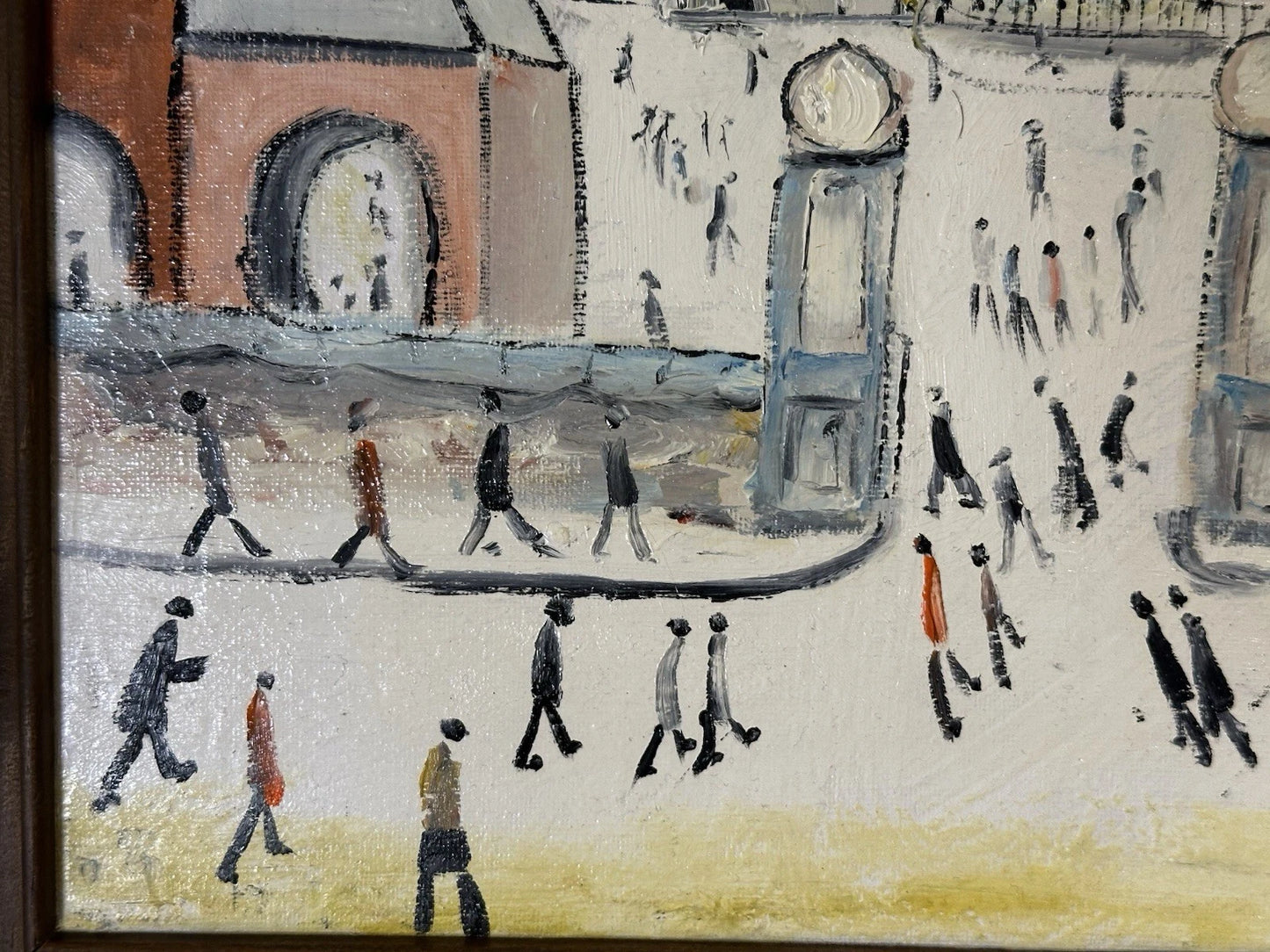 John Goodlad - Working at the Mills - Framed Oil on Canvas 40x30cm After Lowry