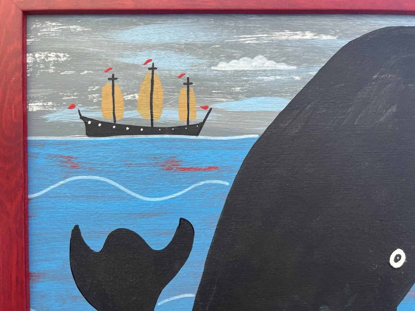 Steve Camps Original Oil Painting "Whale Boat Lighthouse" Naive Cornish Art