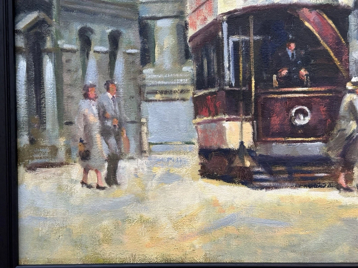 Keith Gardner RCA Large Oil Painting - Liverpool Tram & Policeman Framed 62x46cm