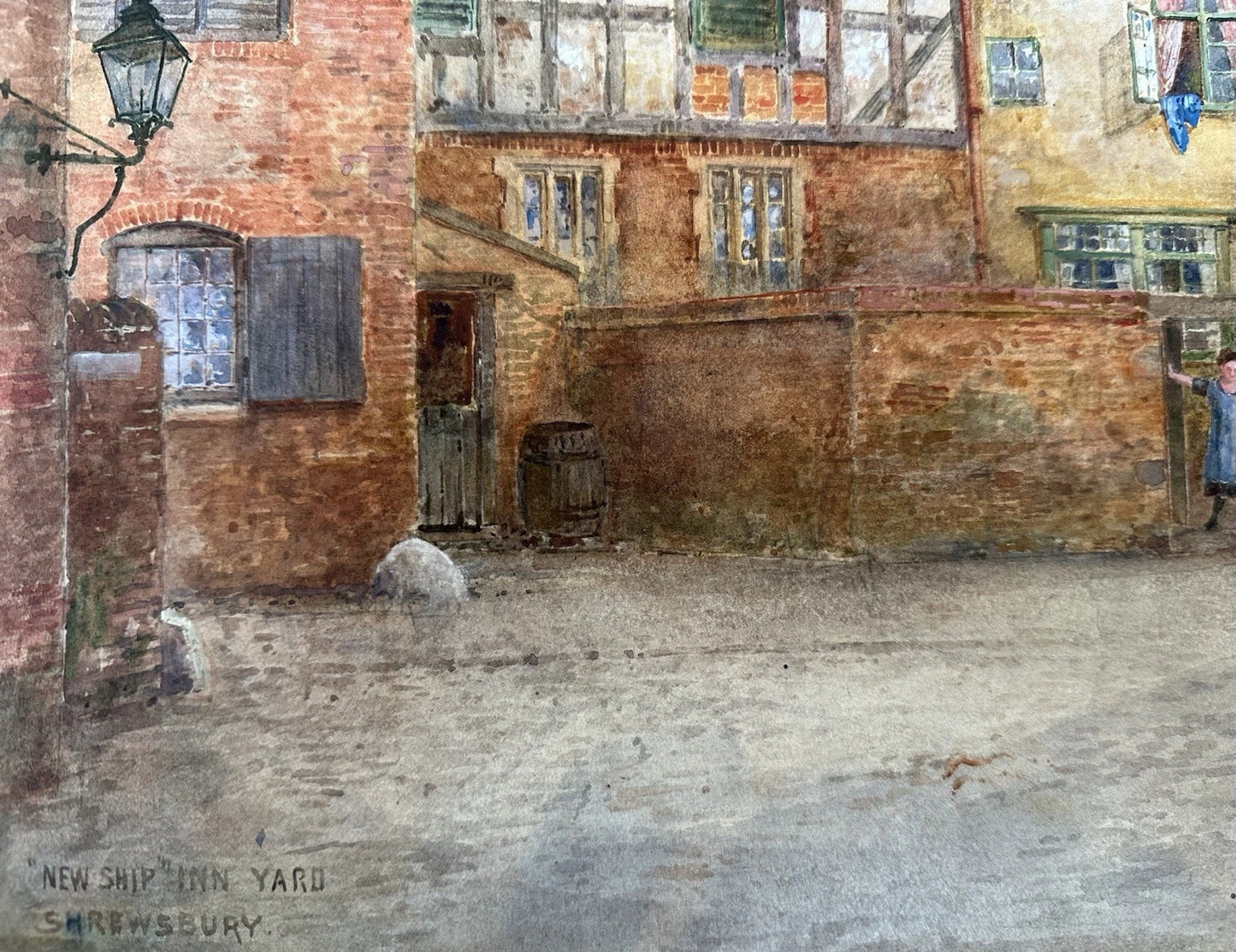 M. Crouse (H. M. Krause) 1924 Watercolour – New Ship Inn Yard, Shrewsbury, 52x34