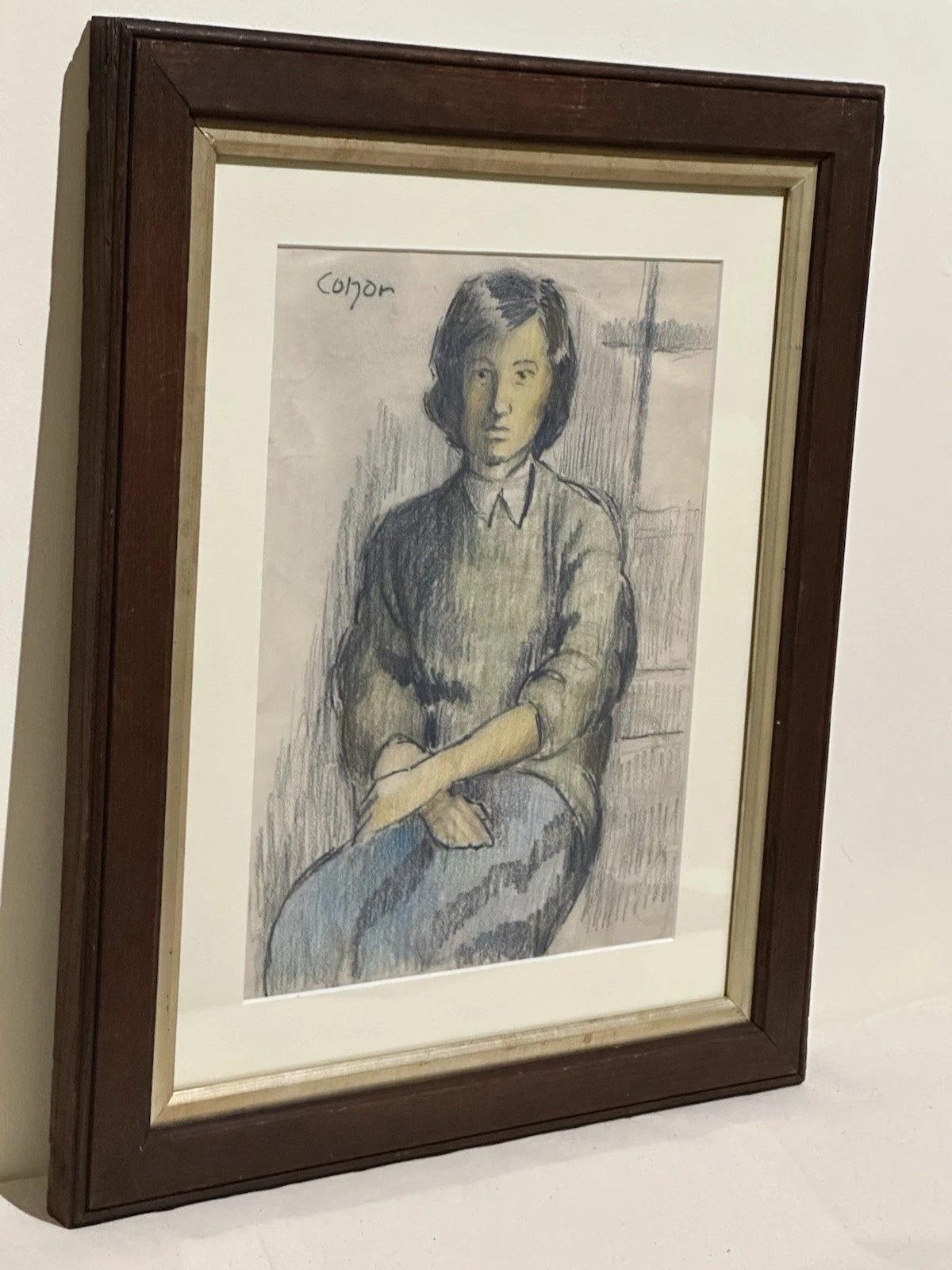 William Conor OBE RHA Portrait of Mary Connell - Crayon Drawing c1930s Framed