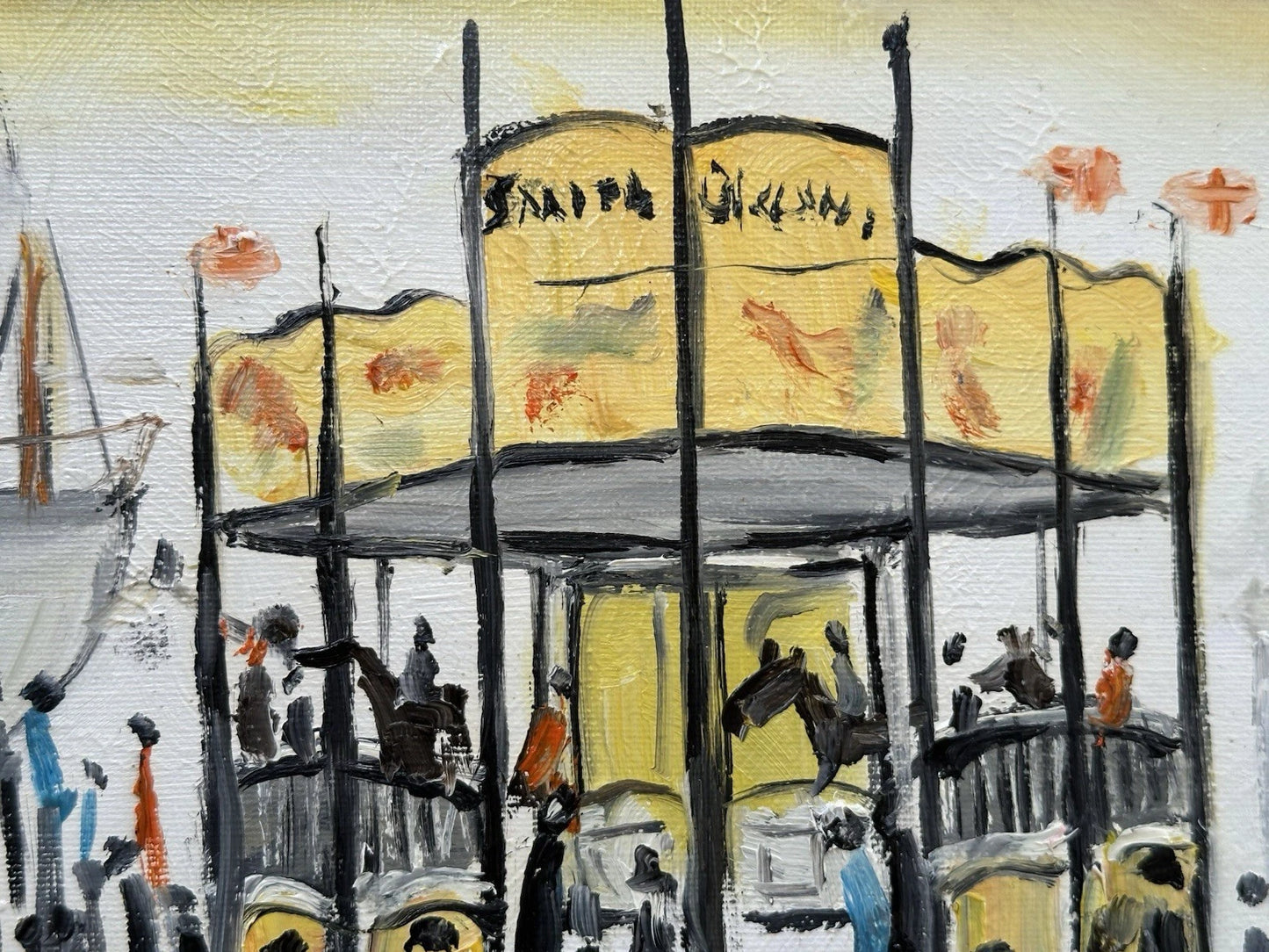 John Goodlad - Funfair at Dusk Oil Painting 10x12in Framed Signed Lowry Style