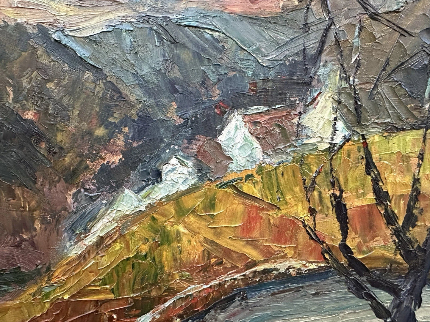 Peter Bevan (Scottish 1946-2018) - Original Oil on Board Mountain Road Landscape