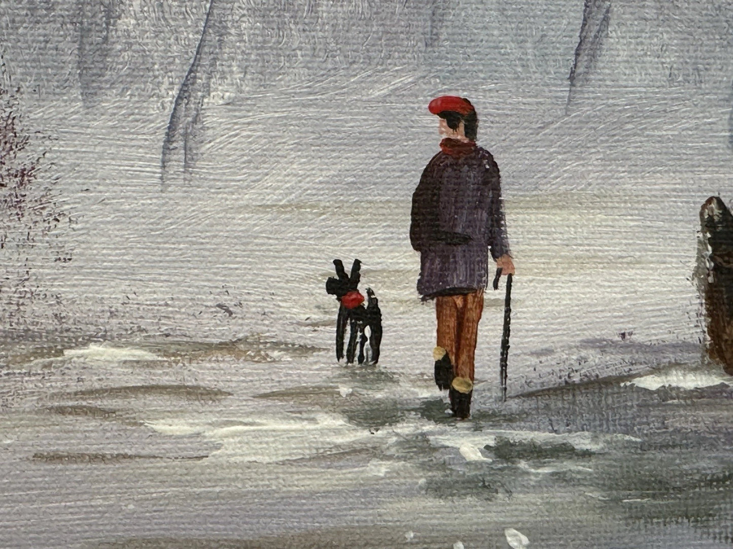 Mal Burton Original Oil Painting Snowy Winter Walk 40x30cm Signed Northern Art