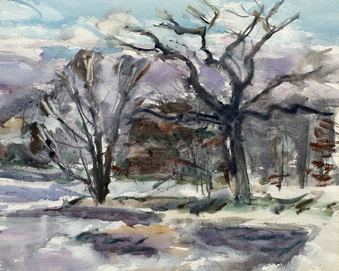 Peter Coate RWA Landscape Watercolour, Winter Scene, Large Framed 85x56 cm