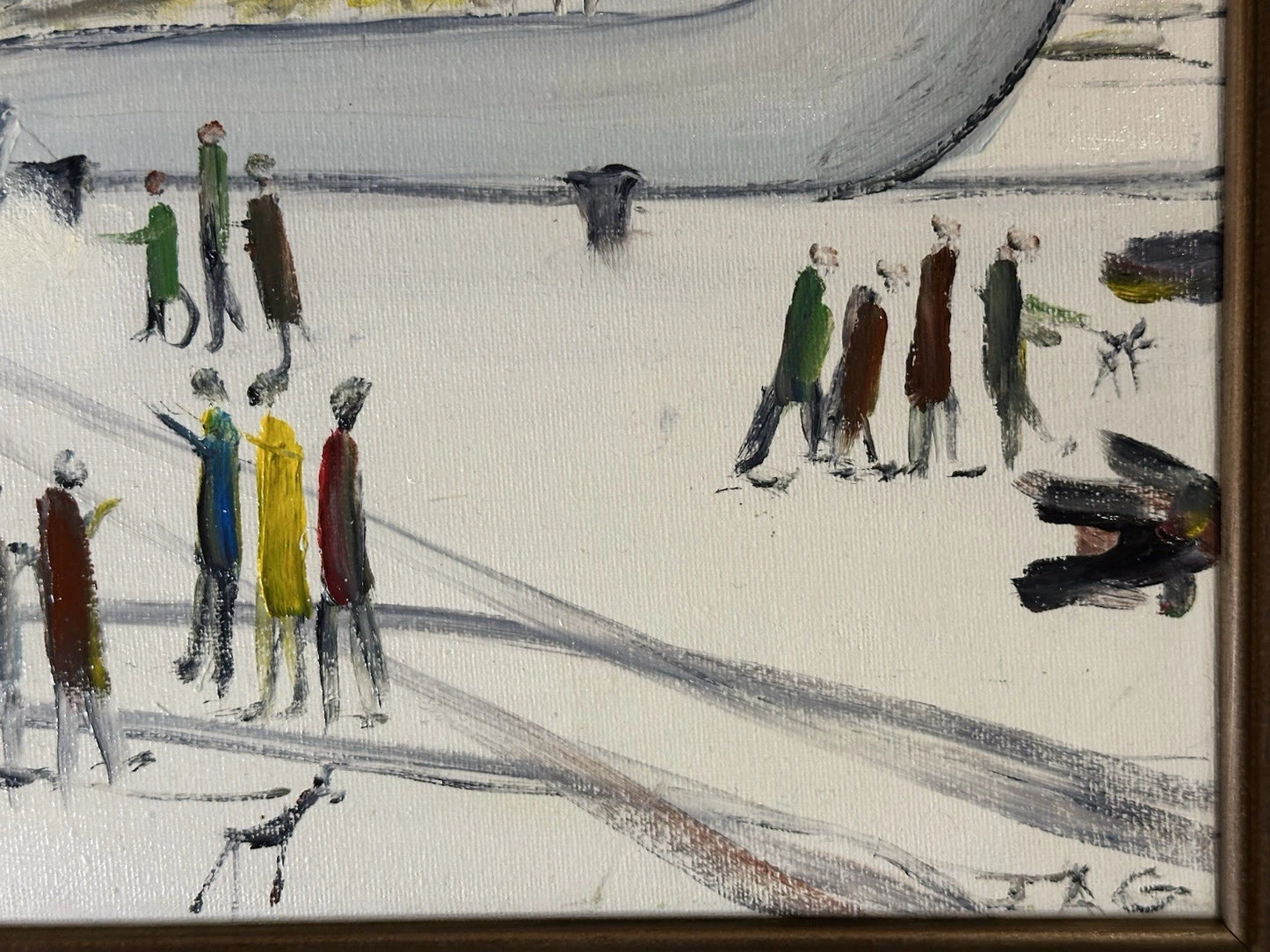 John Goodlad - The Docks Framed Oil on Canvas 40x30cm Manchester Art after Lowry