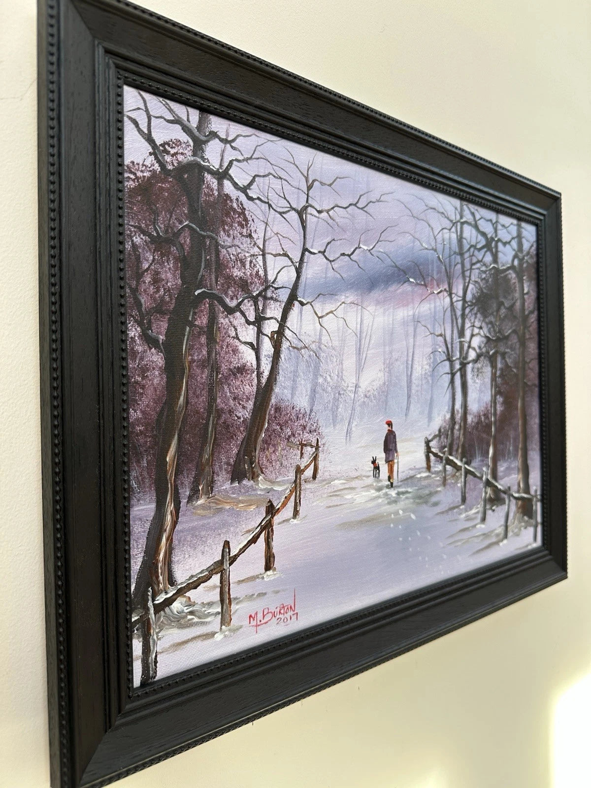 Mal Burton Original Oil Painting Snowy Winter Walk 40x30cm Signed Northern Art
