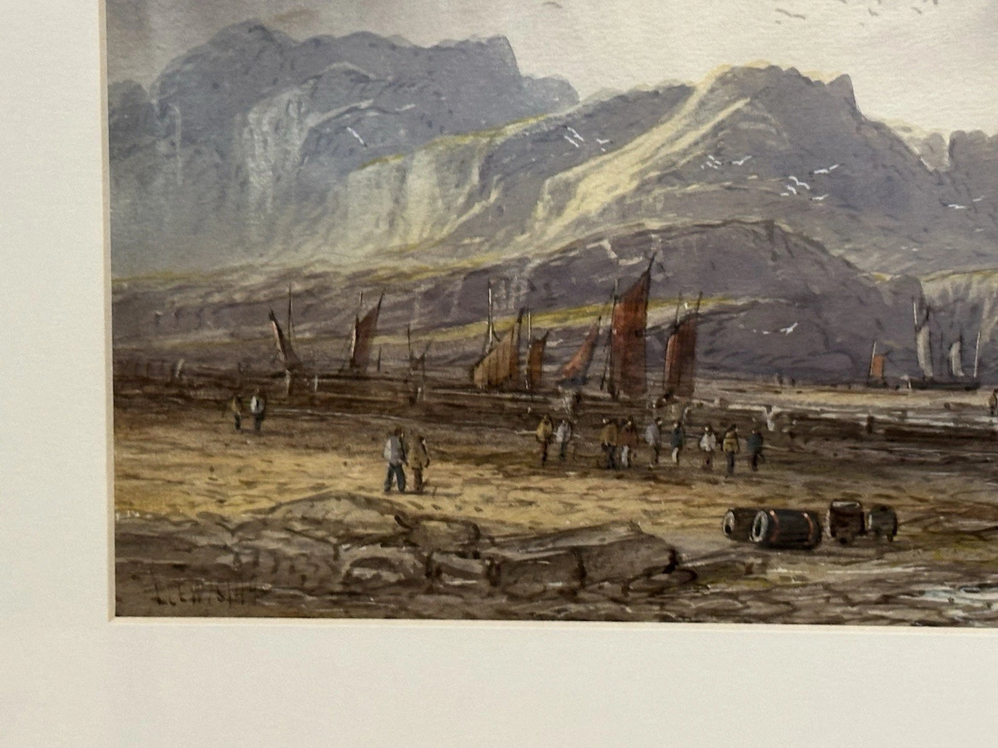 Lennard Lewis RA British Coastal Watercolour Heading Out at High Tide 17x36cm