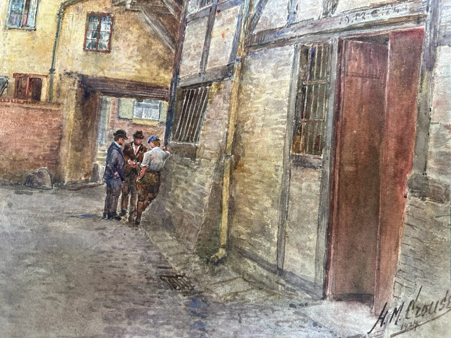 M. Crouse (H. M. Krause) 1924 Watercolour – New Ship Inn Yard, Shrewsbury, 52x34