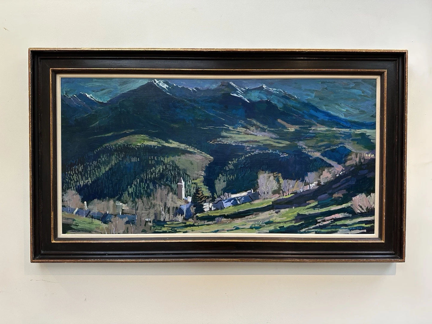 Patrick Gibbs - Mountain Village Landscape - Large Acrylic on board Signed 2001