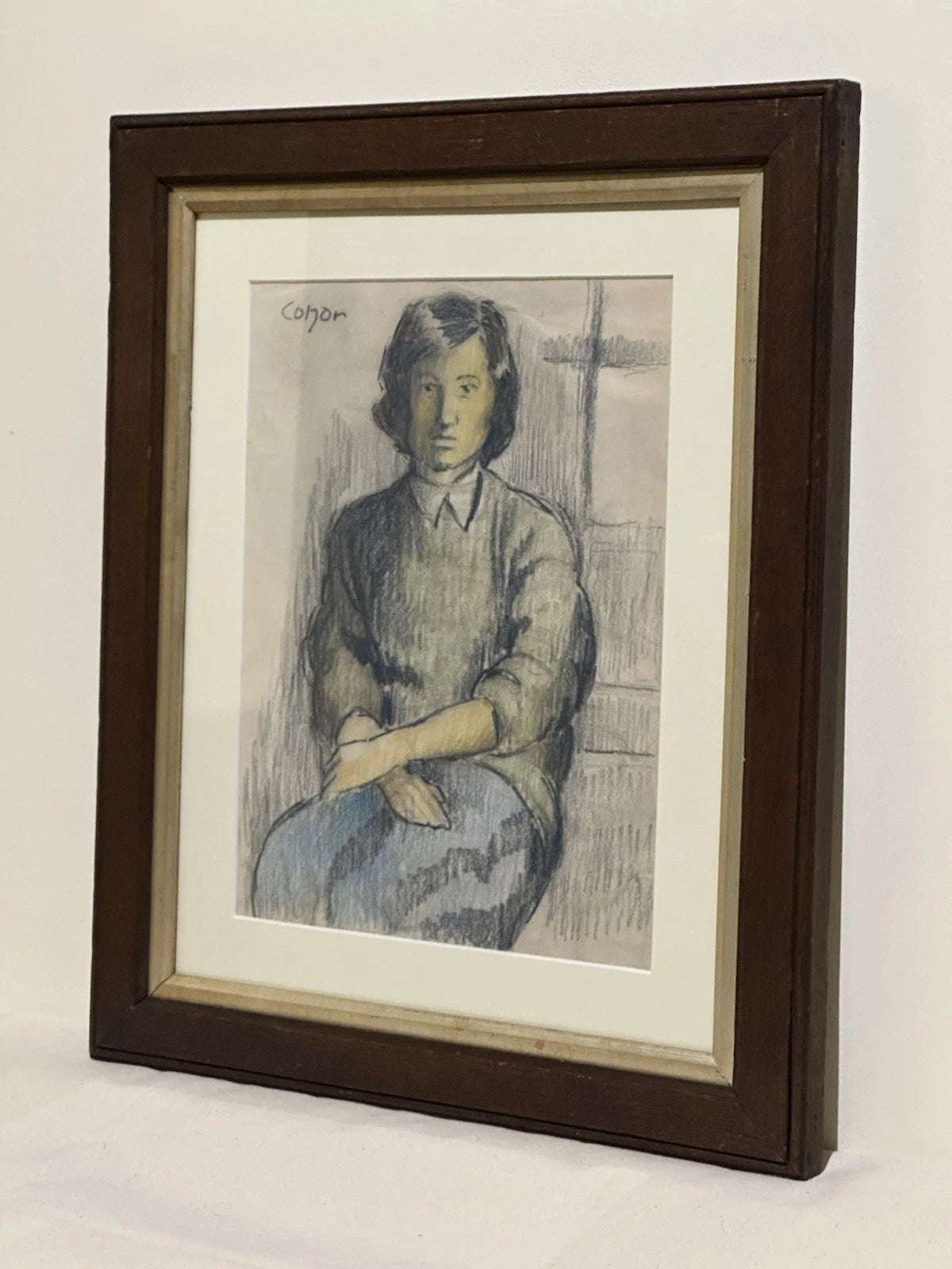 William Conor OBE RHA Portrait of Mary Connell - Crayon Drawing c1930s Framed
