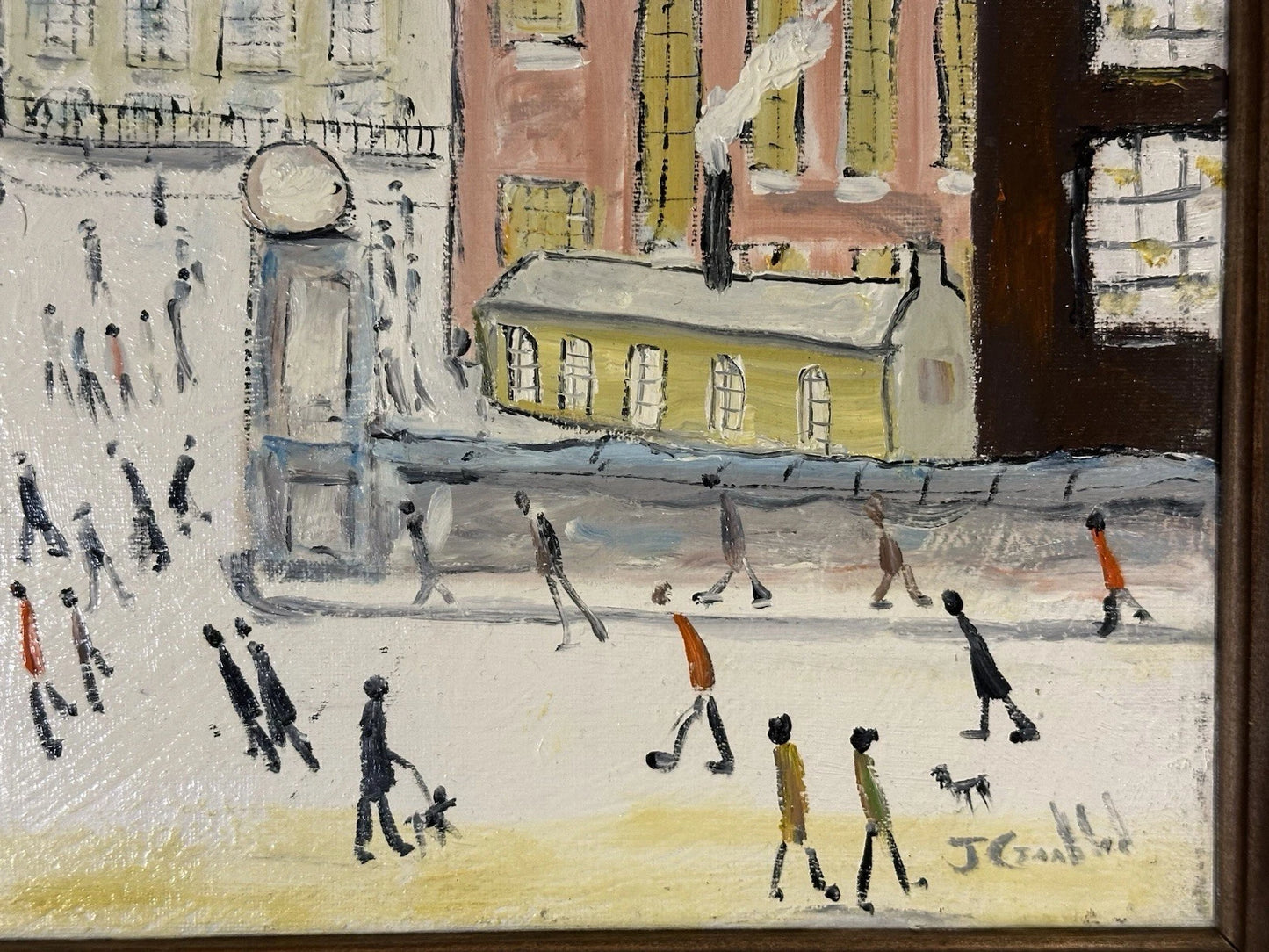John Goodlad - Working at the Mills - Framed Oil on Canvas 40x30cm After Lowry