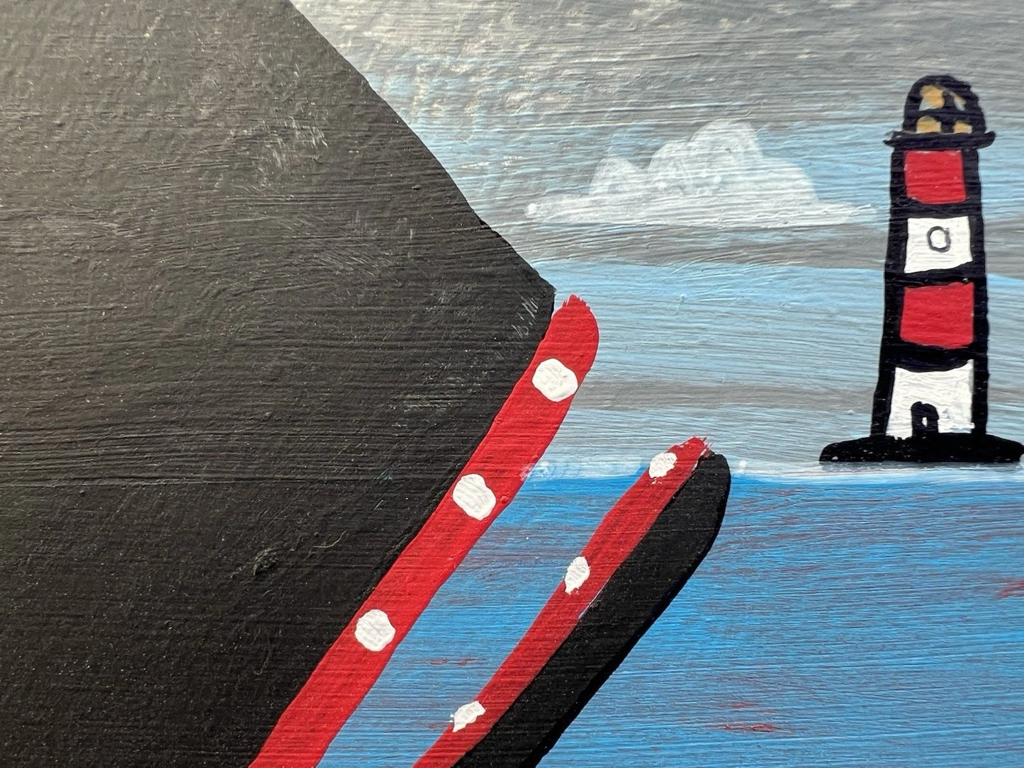 Steve Camps Original Oil Painting "Whale Boat Lighthouse" Naive Cornish Art