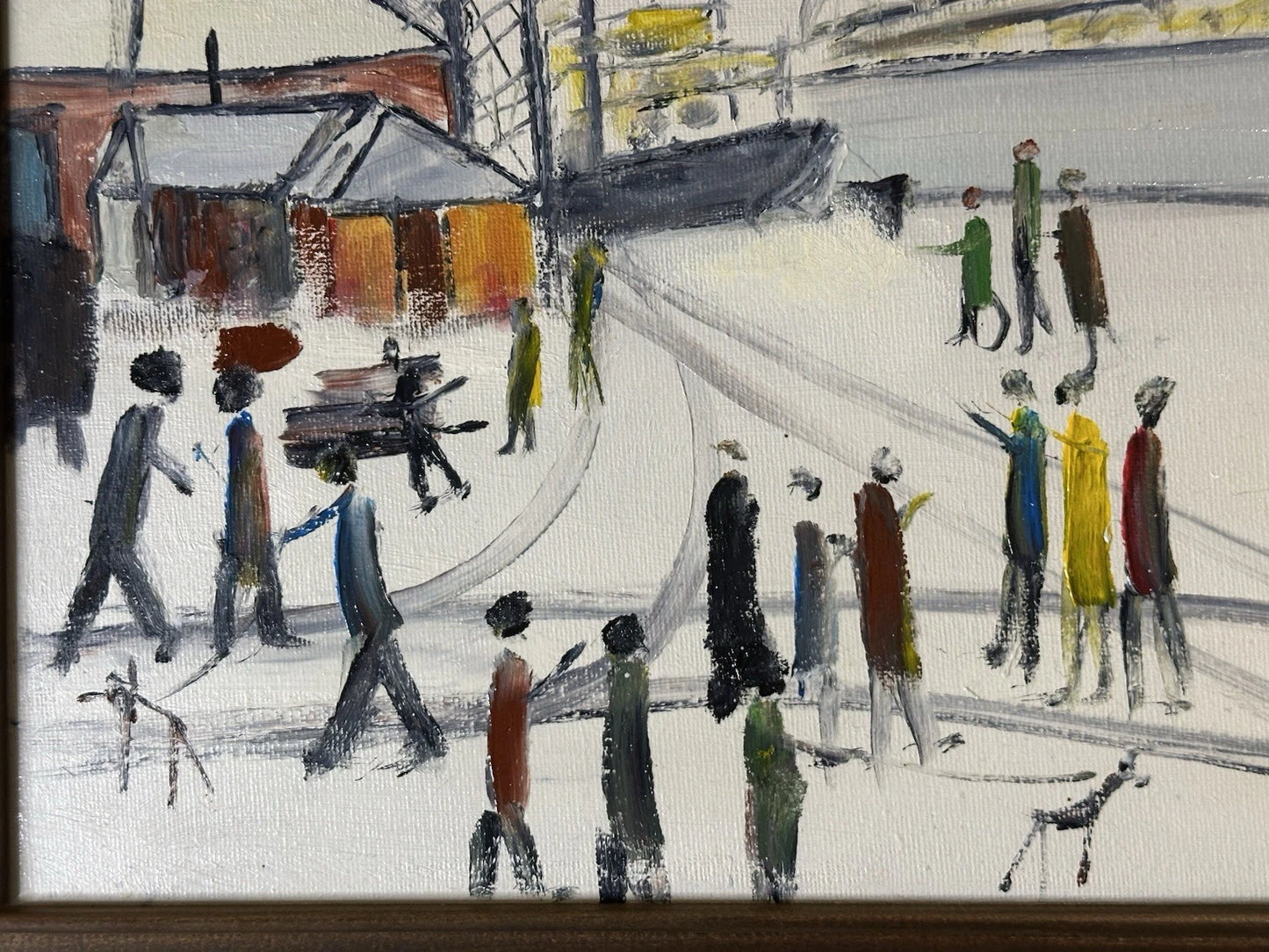 John Goodlad - The Docks Framed Oil on Canvas 40x30cm Manchester Art after Lowry