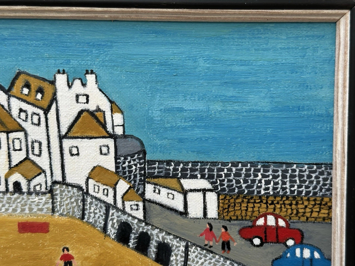 Barry Stokes - Framed Oil on Board 30x21cm Harbour Beach Scene Art After Lowry