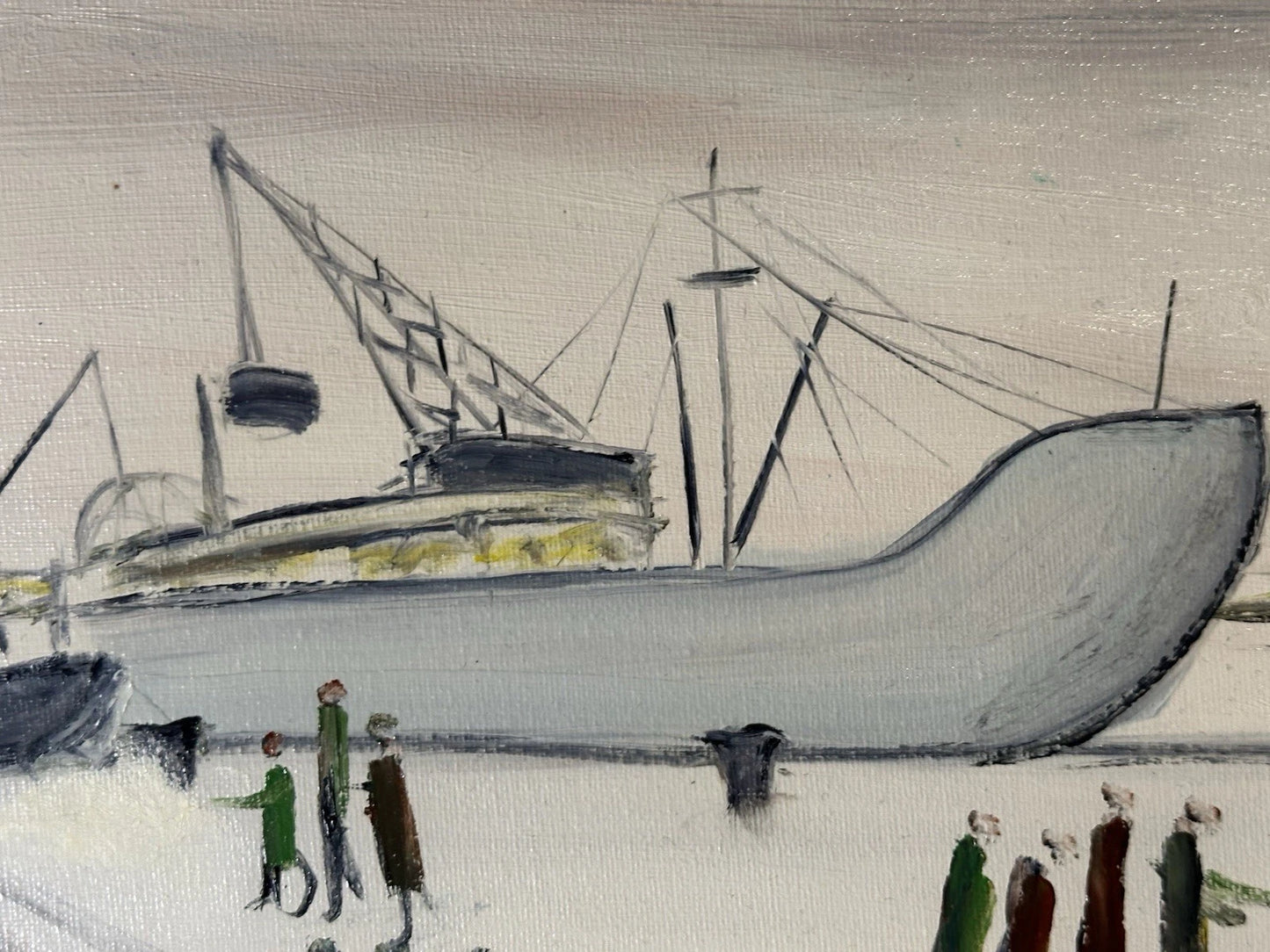 John Goodlad - The Docks Framed Oil on Canvas 40x30cm Manchester Art after Lowry
