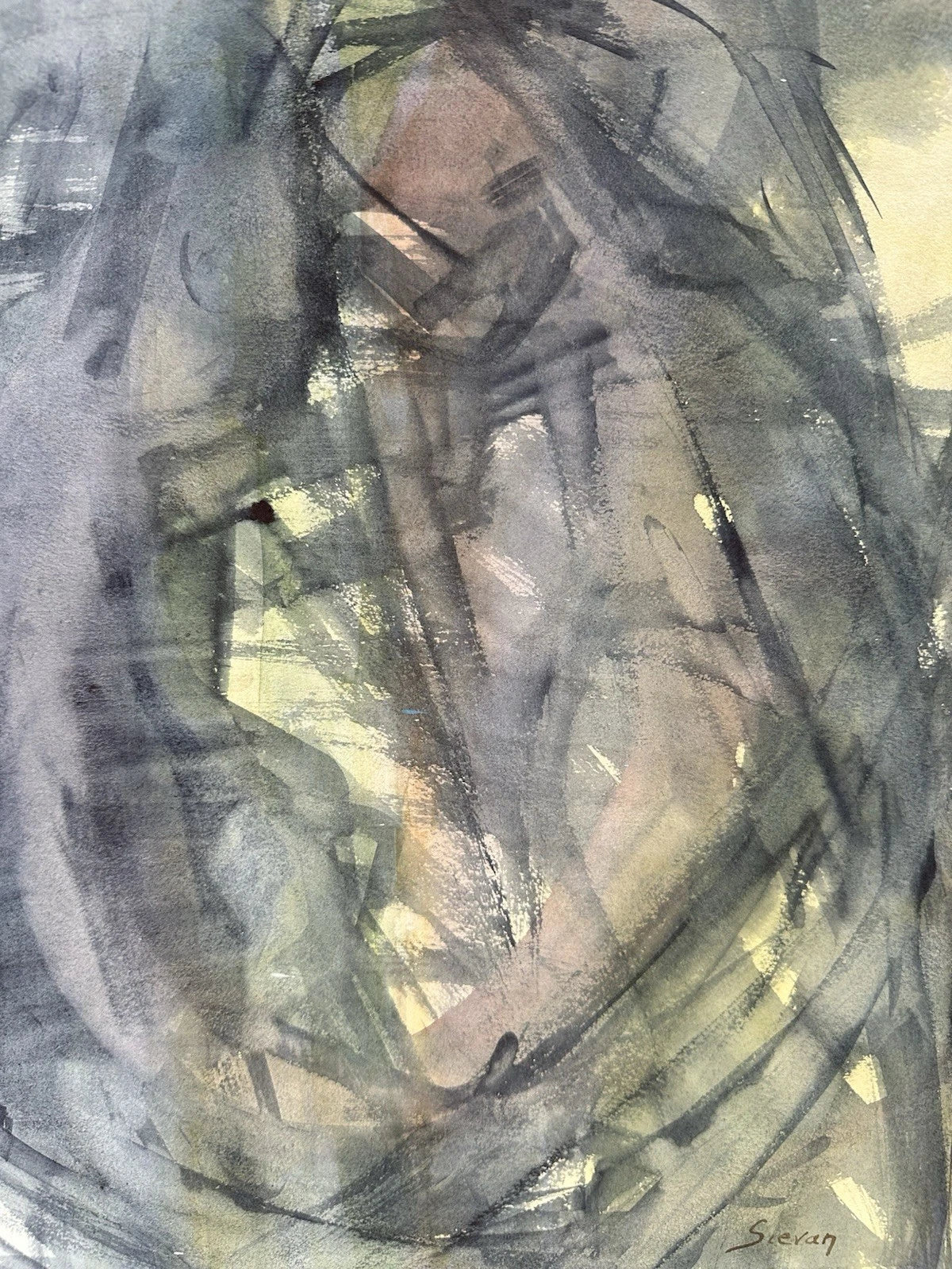 Maurice Sievan Original abstract watercolour New York School artist 39x32cm