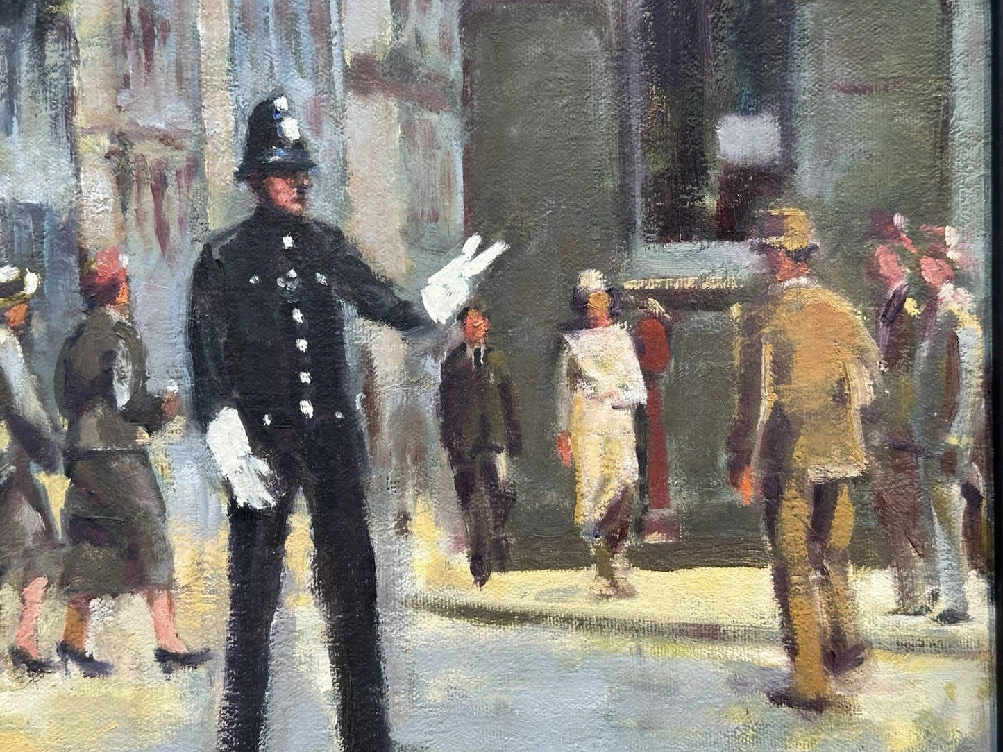 Keith Gardner RCA Large Oil Painting - Liverpool Tram & Policeman Framed 62x46cm