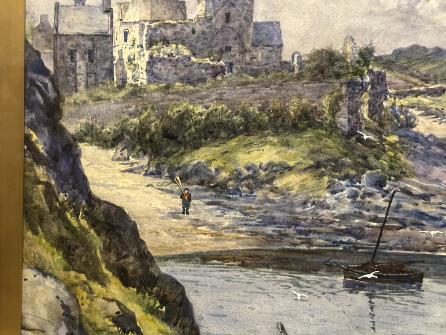 John A Henderson Tarbet - Inchcolm Abbey - Scottish Coastal Watercolour 47x33cm