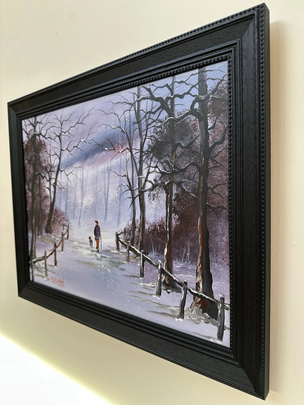 Mal Burton Original Oil Painting Snowy Winter Walk 40x30cm Signed Northern Art