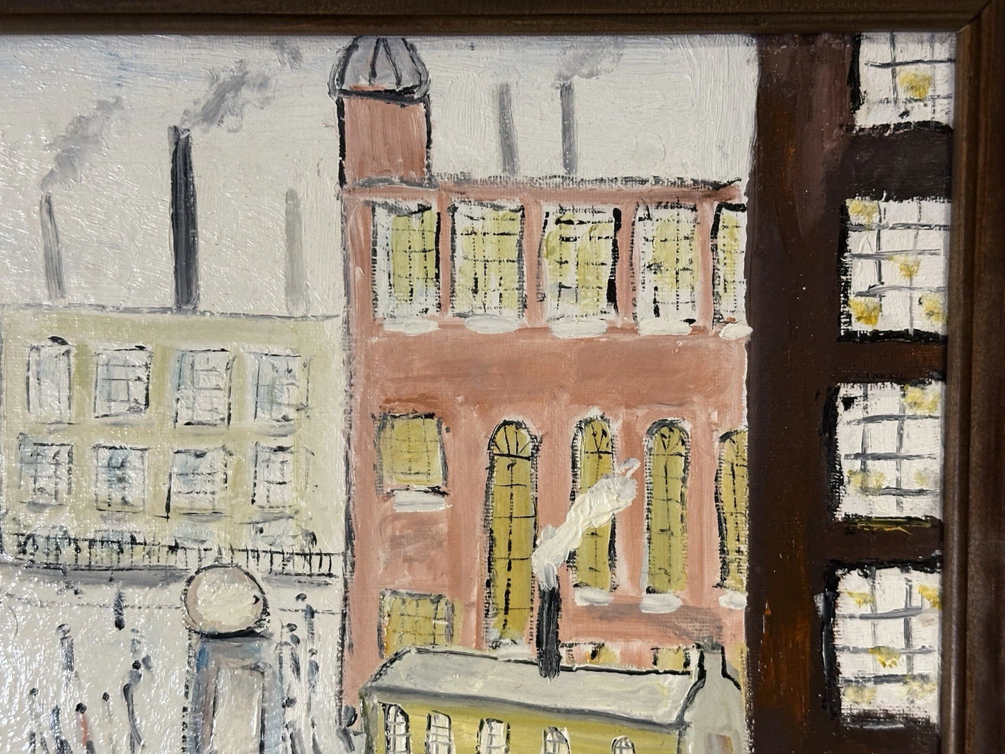 John Goodlad - Working at the Mills - Framed Oil on Canvas 40x30cm After Lowry