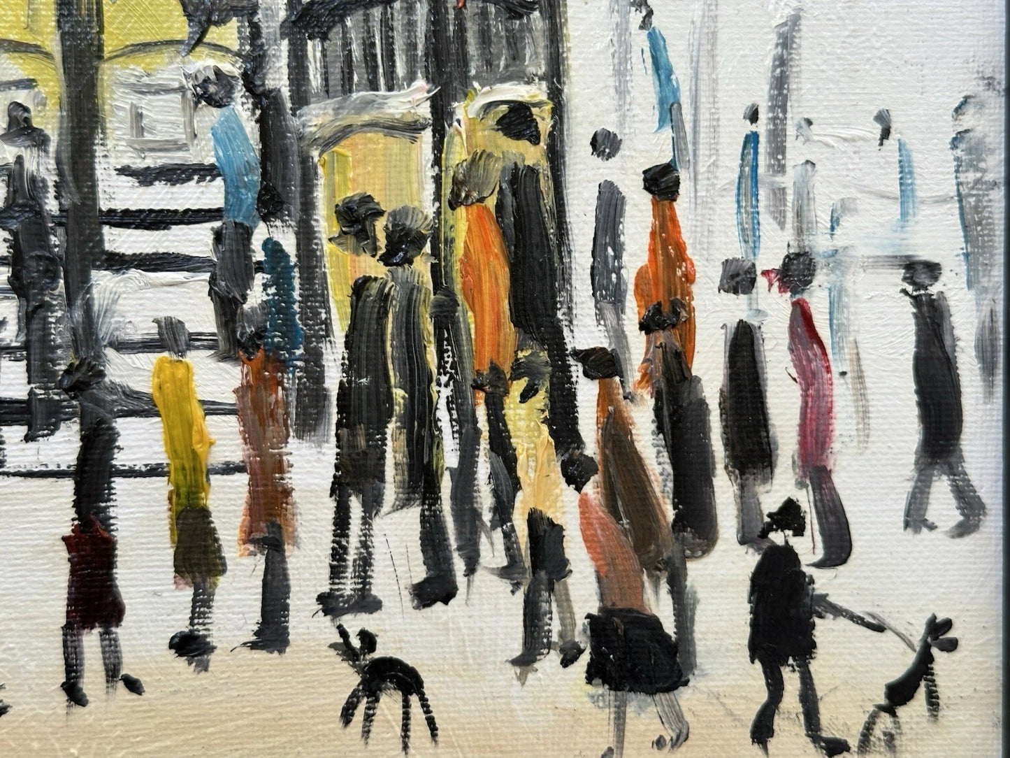 John Goodlad - Funfair at Dusk Oil Painting 10x12in Framed Signed Lowry Style