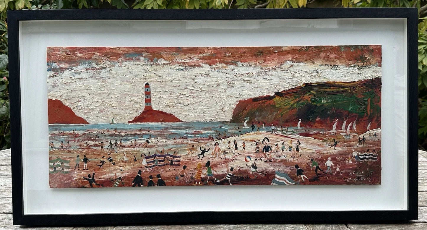 Simeon Stafford Oil Painting - Lively Cornish Beach Scene & Lighthouse