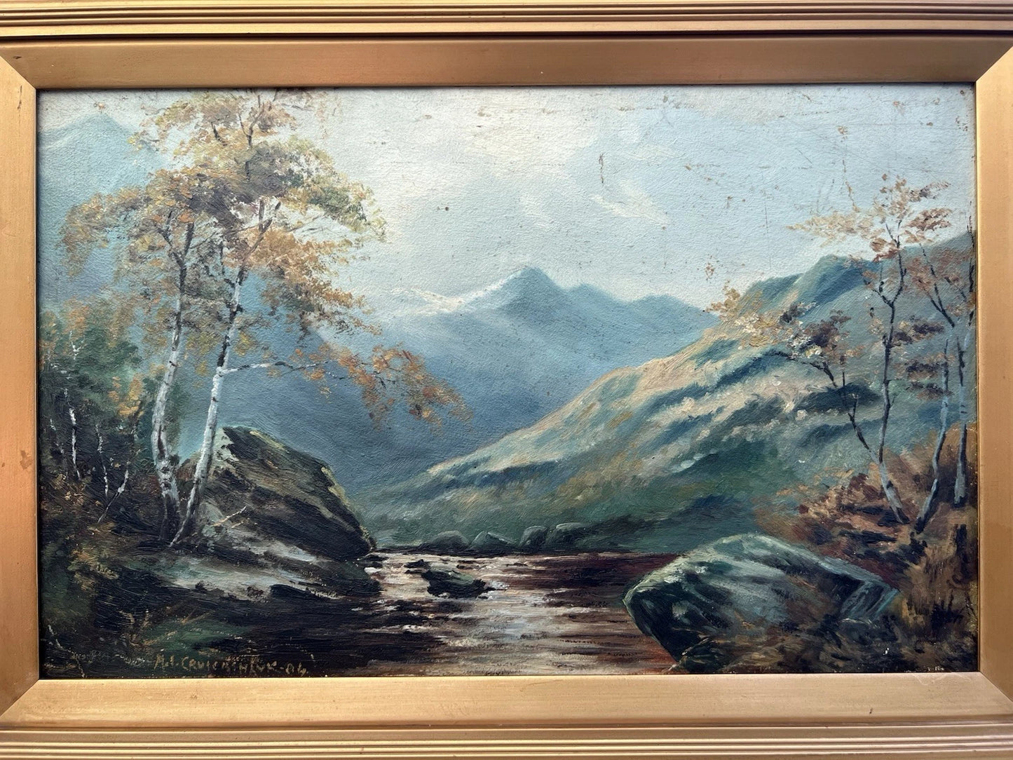 William Cruickshank Signed Oil Painting Highland Landscape 1904 Framed Art